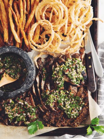 grilled portobello steaks with chimichurri & onion strings_hot for food