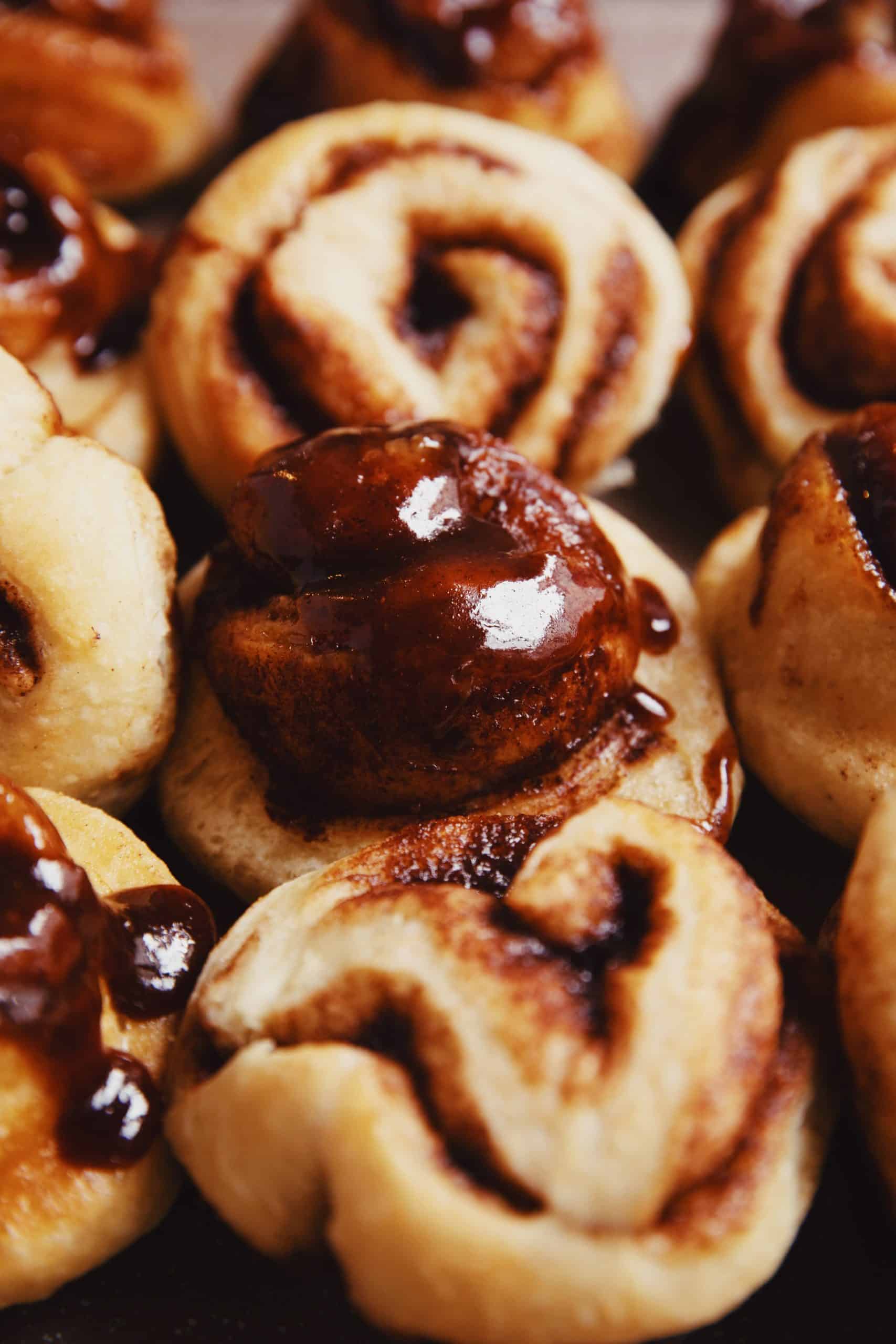 close up of miso caramel cinnamon roll