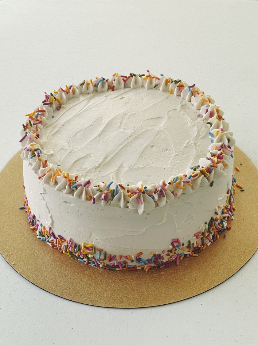 vegan celebration cake with funfetti sprinkles