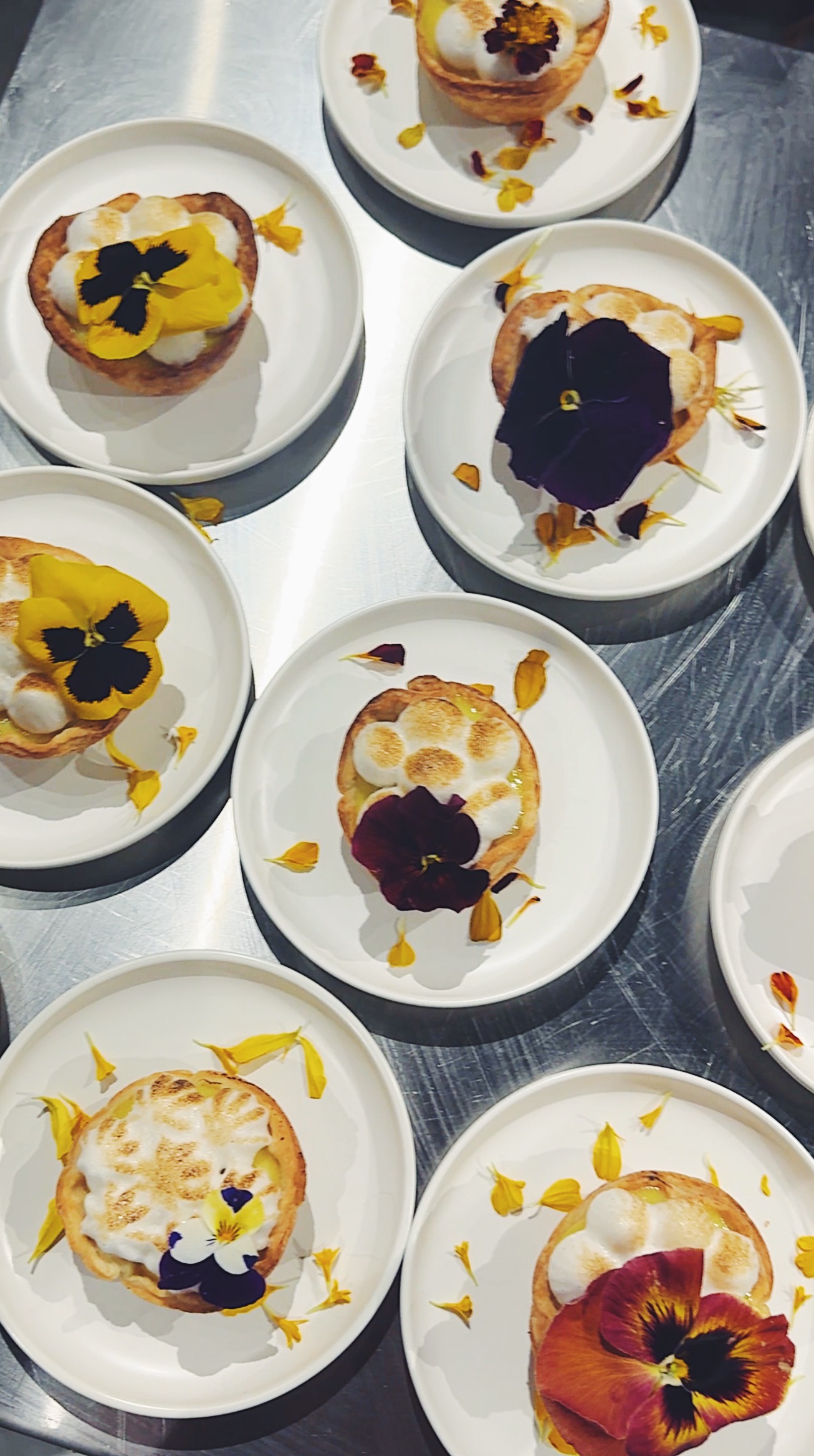 overhead lemon meringue tarts at hot for food vegan supper club event